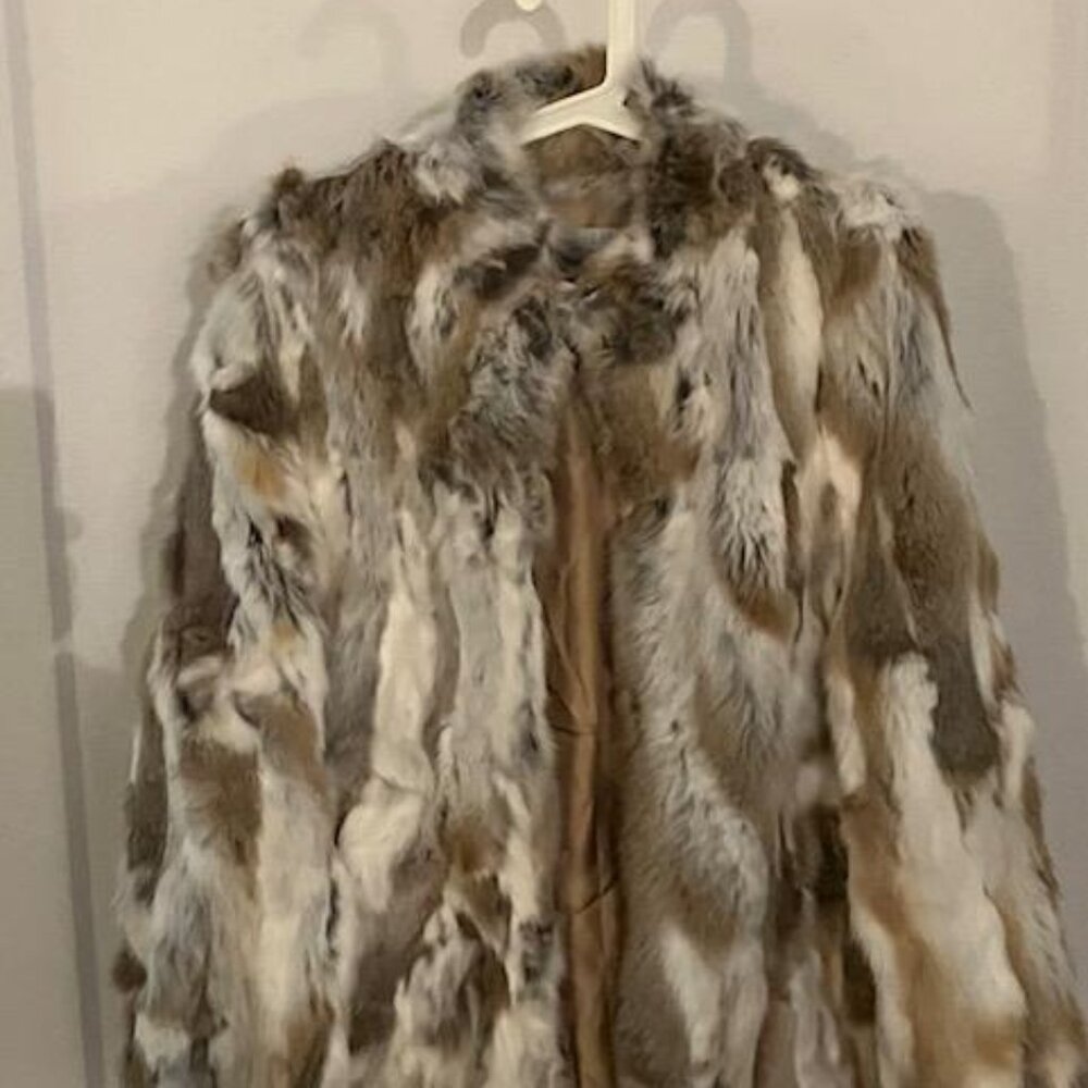 Dylan Gray Grey Section Rabbit Fur Jacket Size large
